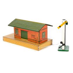 O Gauge Hornby litho tin station and Number 2 Semaphore