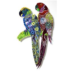 Patricia Govezensky- Original Painting on Laser Cut Steel "Two Parrots XVIII"