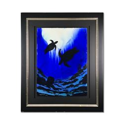 Wyland, "Turtle and Baby Reef" Hand Signed Original Painting on Paper with Letter of Authenticity.