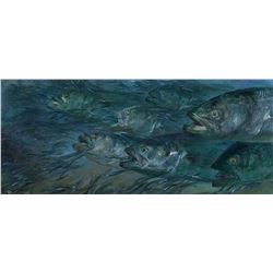 Bluefish 3 - Blues and Sand Eels in Surf by Stanley Meltzoff (1917-2006)