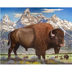 Bison Below the Tetons by Gary Ernest Smith (1942- )