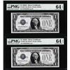 Image 1 : Lot of (2) Consecutive 1928A $1 Funnyback Silver Certificate Notes Fr.1601 PMG Choice Uncirculated 6