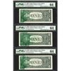 Image 1 : (3) Consec. 1999 $1 Federal Reserve Notes Solvent Smear ERROR PMG Ch. Uncirculated 64