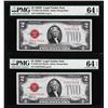 Image 1 : Lot of (2) Consecutive 1928D $2 Legal Tender Notes Fr.1505 PMG Choice Uncirculated 64EPQ