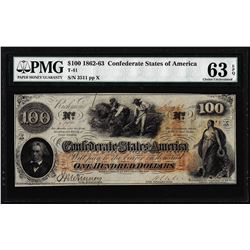1862 $100 Confederate States of America Note T-41 PMG Choice Uncirculated 63EPQ