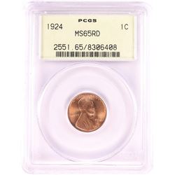1924 Lincoln Wheat Cent Coin PCGS MS65RD Old Green Holder