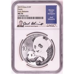 2019 China 10 Yuan Panda Silver Coin NGC MS70 Early Releases Joel Iskowitz Signature