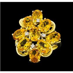 14KT Yellow Gold Ladies 7.50 ctw Citrine and Diamond Cluster Ring