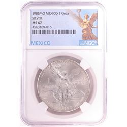 1985Mo Mexico 1 Onza Libertad Silver Coin NGC MS67