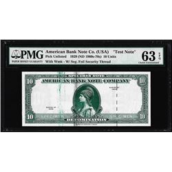1929 10 Unit American Bank Note Co. "Test Note" PMG Choice Uncirculated 63EPQ