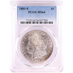 1881-S $1 Morgan Silver Dollar Coin PCGS MS64 Nice Toning