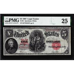 1907 $5 Woodchopper Legal Tender Note Fr.91 PMG Very Fine 25