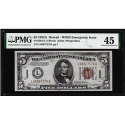 1934A $5 Hawaii WWII Emergency Silver Certificate Note PMG Choice Extremely Fine 45