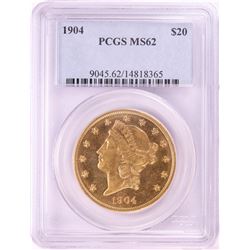 1904 $20 Liberty Head Double Eagle Gold Coin PCGS MS62