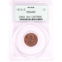 1913-D Lincoln Wheat Cent Coin PCGS MS64RD Old Green Holder