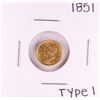 Image 1 : 1851 Type 1 $1 Liberty Head Gold Dollar Coin