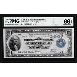 1918 $1 Federal Reserve Bank Note Philadelphia Fr.717 PMG Gem Uncirculated 66EPQ