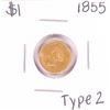 Image 1 : 1855 Type 2 $1 Liberty Head Gold Dollar Coin