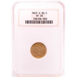 1843-O $2 1/2 Liberty Head Quarter Eagle Gold Coin NGC VF35