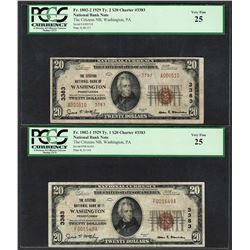 1929 $20 Ty.1/2 Citizens NB Washington, PA CH# 3383 National Currency Notes PCGS VF25