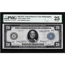 1914 $20 Federal Reserve Note Philadelphia Fr.973 PMG Very Fine 25