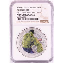 2015 Niue $2 Proof Avengers Age of Ultron Incredible Hulk Silver Coin NGC PF69 Ultra Cameo