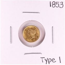 1853 Type 1 $1 Liberty Head Gold Dollar Coin