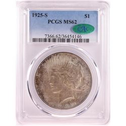 1925-S $1 Peace Silver Dollar Coin PCGS MS62 CAC