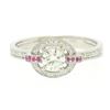 Image 1 : 14k Solid White Gold 0.85 ctw Round Pave Set Diamond & Pink Sapphire Halo Ring
