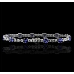 14KT White Gold 6.48 ctw Tanzanite and Diamond Tennis Bracelet