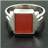 Image 1 : Men's Antique 14k White Gold Rectangular Cut Carnelian Solitaire Ring Size 10.5