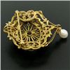 Image 5 : Vintage 14k Yellow Gold Round Turquoise & Pearl Open Work Brooch Pin Pendant