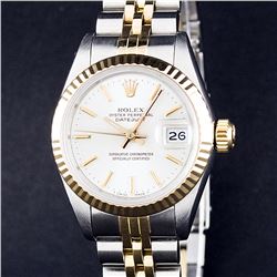 Rolex Ladies 2 Tone Yellow Gold White Index Datejust Wristwatch With Rolex Box