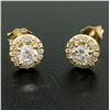 Image 5 : 14k Yellow Gold 1.12 ctw Round Brilliant Diamond Stud Earrings w/ Pave Halos