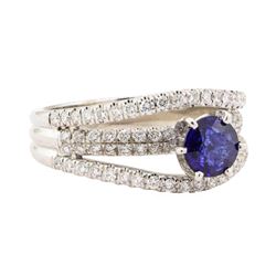 1.67 ctw Blue Sapphire And Diamond Ring - 18KT White Gold