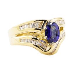 2.28 ctw Blue Sapphire And Diamond Ring And Attached Band - 14KT Yellow Gold