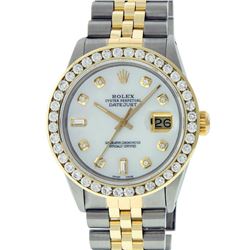 Rolex Mens 2 Tone Mother Of Pearl 3 ctw Channel Set Diamond Datejust Wristwatch