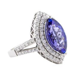 4.17 ctw Tanzanite and Diamond Ring - 14KT White Gold