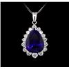 Image 1 : 14KT White Gold GIA Certified 23.12 ctw Tanzanite and Diamond Pendant With Chain