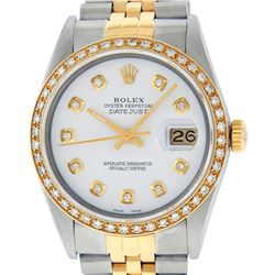 Rolex Mens 2 Tone 14K White Diamond 36MM Datejust Wristwatch