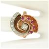Image 5 : Retro Vintage 14kt Rose Gold and Platinum 0.65 ctw Diamond and Ruby Swirl Ring
