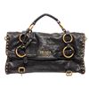 Image 3 : Prada Black Leather Studded Medium Satchel Bag