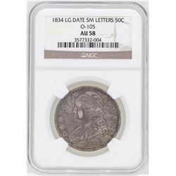 1834 Large Date Small Letters Capped Bust Half Dollar Coin NGC AU58