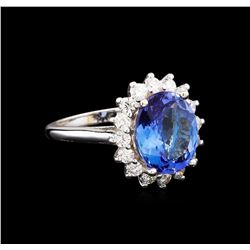 5.04 ctw Tanzanite and Diamond Ring - 14KT White Gold