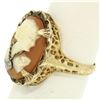 Image 2 : Antique Art Deco 10k Yellow Gold Filigree Shell Cameo Ring w/ Rose Cut Diamond