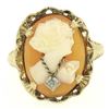 Image 4 : Antique Art Deco 10k Yellow Gold Filigree Shell Cameo Ring w/ Rose Cut Diamond