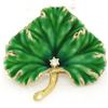 Image 1 : Unique Omega Vintage 14K Yellow Gold Green Enamel & Diamond Detailed Leaf Brooch
