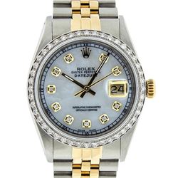 Rolex Mens 2 Tone 14K Mother Of Pearl Diamond 36MM Datejust Wristwatch