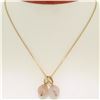 Image 1 : 14K Yellow Gold Double 10mm Pink Rose Quartz Bead Pendant & 16" Cable Link Chain