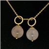 Image 2 : 14K Yellow Gold Double 10mm Pink Rose Quartz Bead Pendant & 16" Cable Link Chain